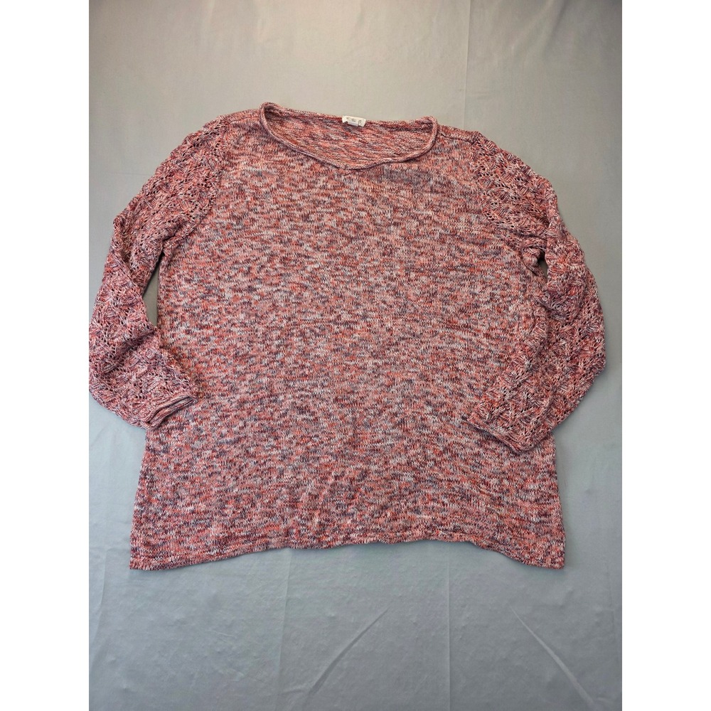 Westport Womens 2X Space Dye Cable Knit Sleeve Sweater Red Pink Cotton Blend